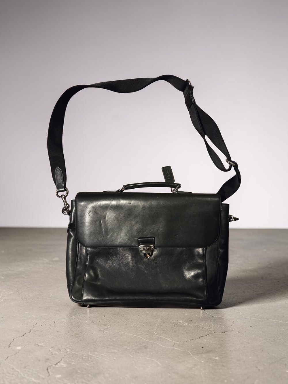 Coach Black Leather Messenger/Laptop Bag with Adjustable Strap